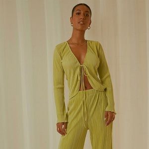 Sage green long-sleeve tie top